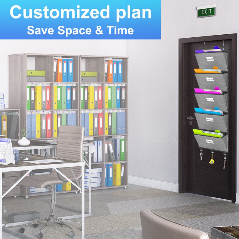 Over-the-Door File Organizer with 5 Large Pockets for Office & Classroom Storage
