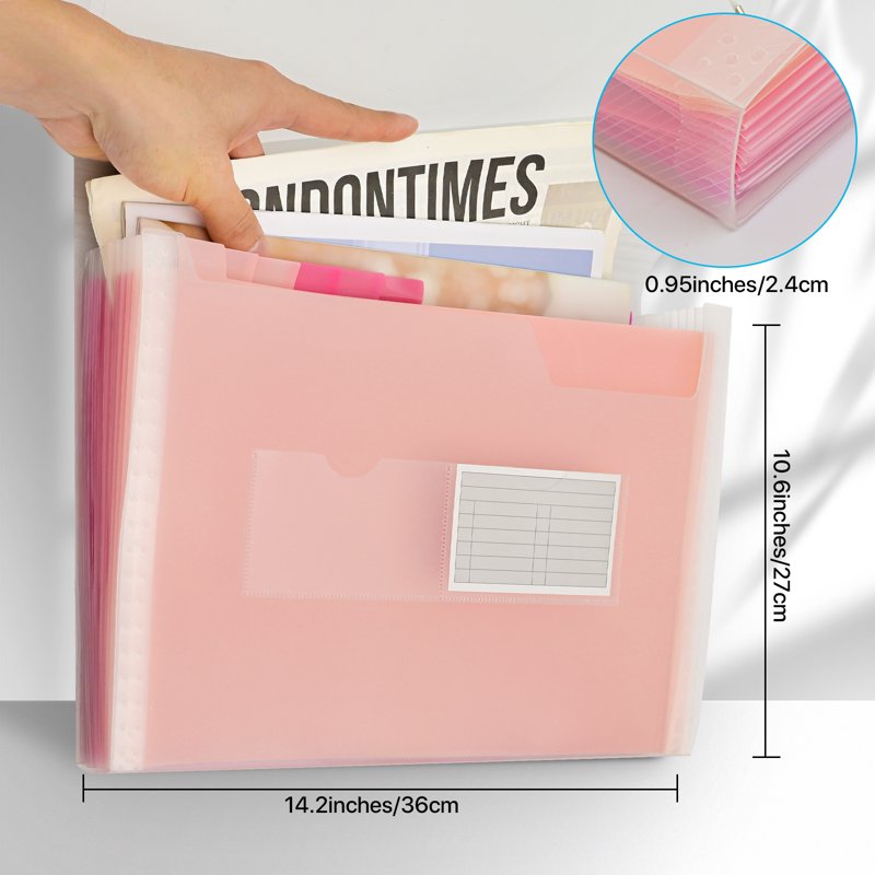 Pink 13-Pocket Accordion File Folder with Secure Closure & Custom Labels