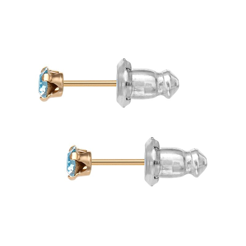 Girls' March Birthstone Crystal Stud Earrings in 14K Yellow Gold - Toddler & Tween Jewelry