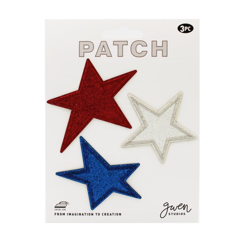 Red White and Blue Star Iron-On Patch Appliques - 3 Pack, 2.5 Inches