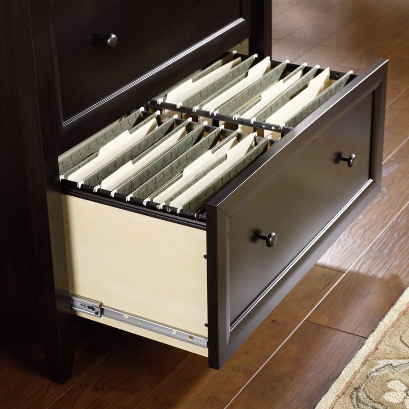 2-Drawer File Cabinet with Full Extension Slides - Black Wood Storage