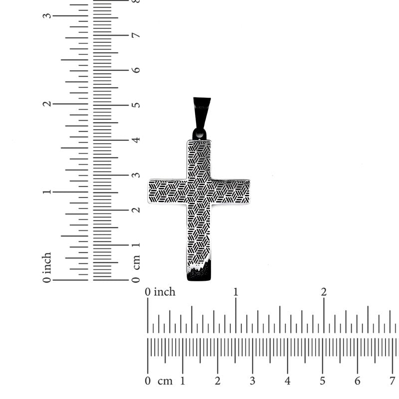 Men's Stainless Steel Cross Pendant Necklace with Drip Design