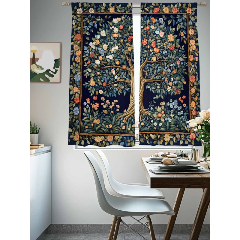 Boho Semi Sheer Botanical Curtain Set - Multiple Sizes, 2 Panels