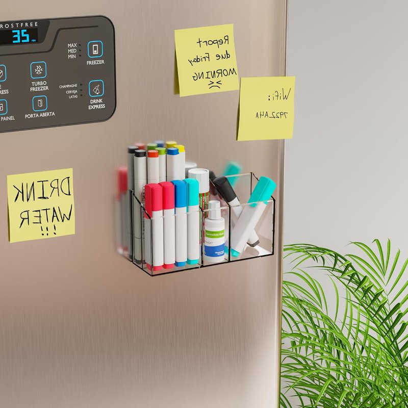 Magnetic Pen Holder with 4 Compartments for Whiteboards & Fridges