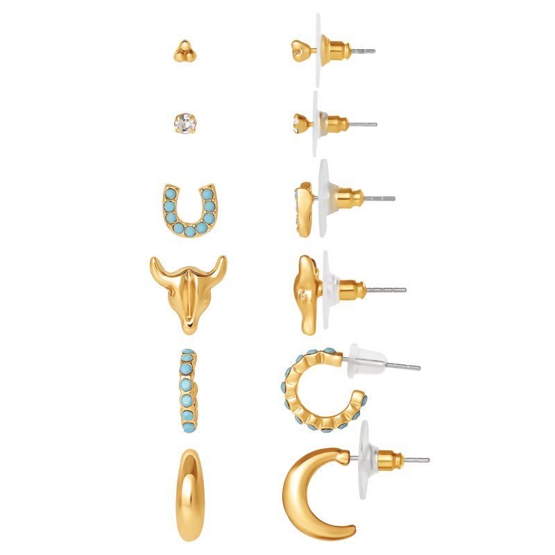 Women’s Faux Turquoise Earrings Set - 6 Pairs Fashion Stud & Drop Earrings