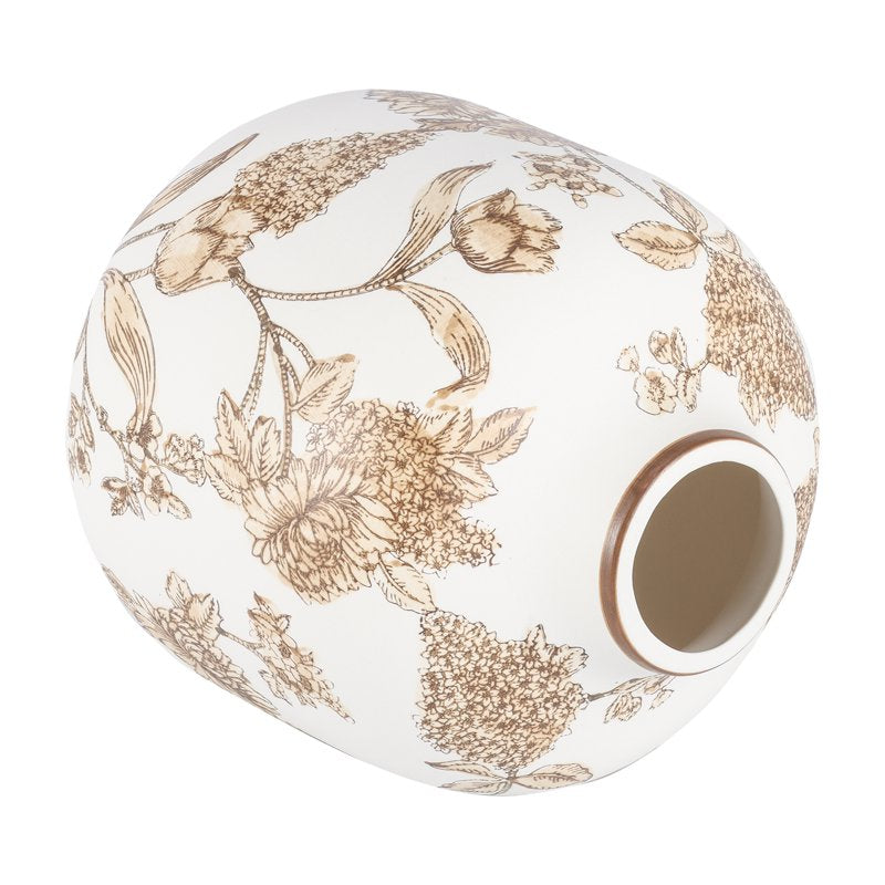 White Ceramic Floral Tabletop Vase - Home Decor Accent