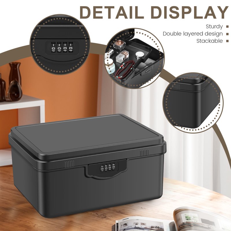 7L Combination Lock Box for Medication & Valuables, Portable Security Container