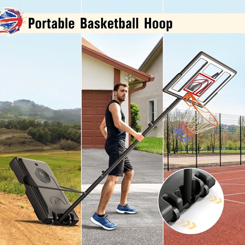 Portable Adjustable Basketball Hoop System - 44-Inch Backboard, 4.43-10ft Height, Outdoor Youth & Adult