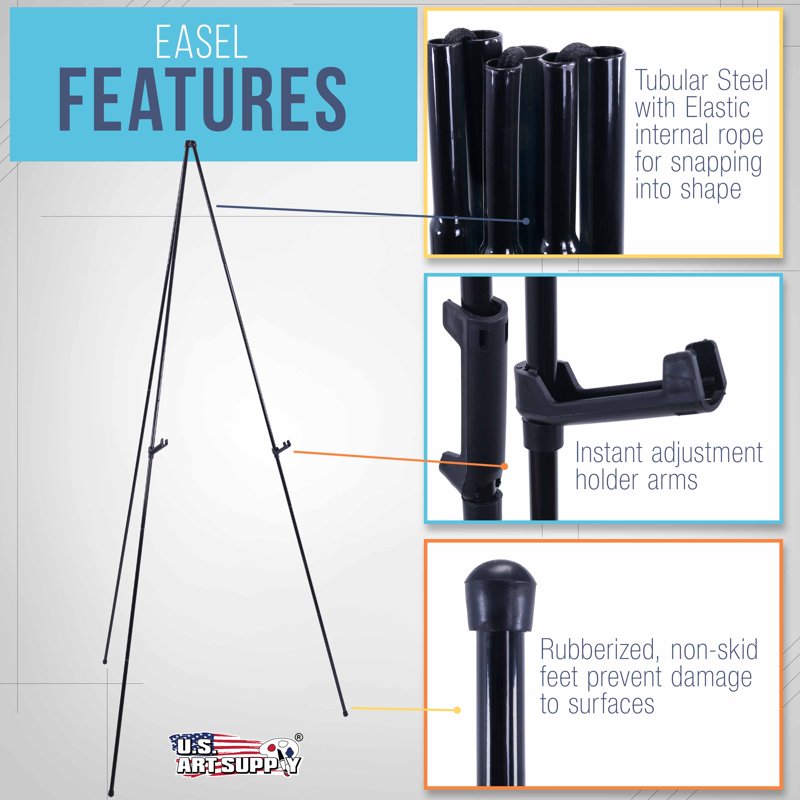 Portable 63-Inch Steel Folding Display Easel with Adjustable Holders
