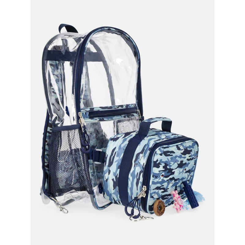 Kids Sensory Backpack and Lunch Tote Set - Clear Shark 17-inch, Blue