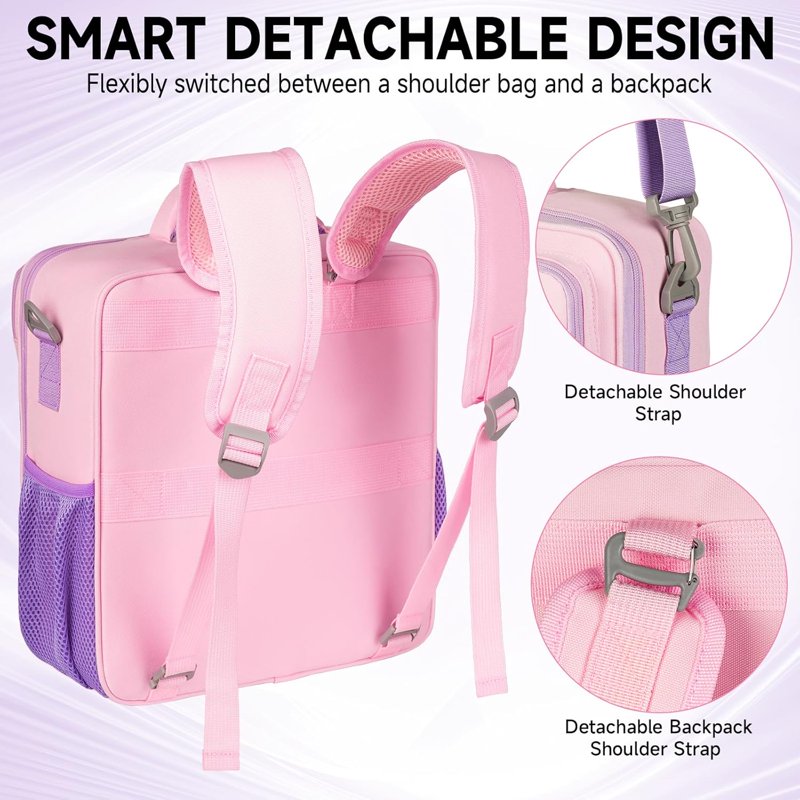 3-Inch Zipper Binder Bag with 700 Sheets Capacity, Detachable Straps, Portable Document Organizer - Pink & Purple
