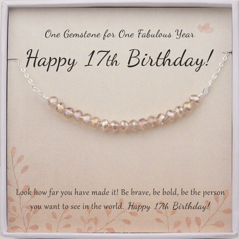 Sterling Silver 17 Beads Necklace Gift for 17th Birthday Girl