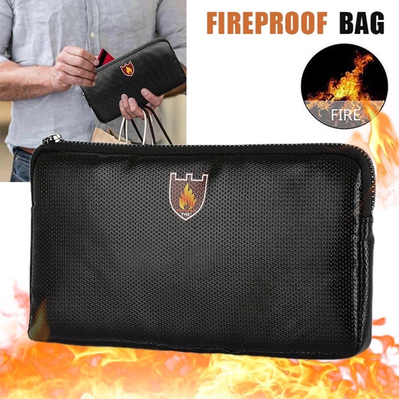 Fireproof Waterproof Document Bag Safe with Zipper for Cash & Valuables