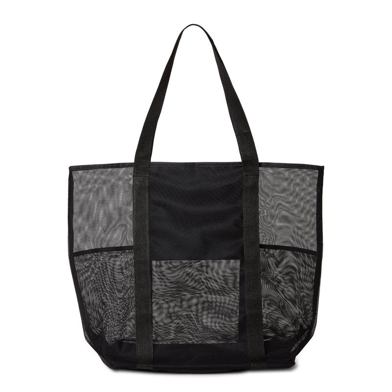 Mesh Beach Tote Bag 2-Pack for Women, Large Summer Style, Black