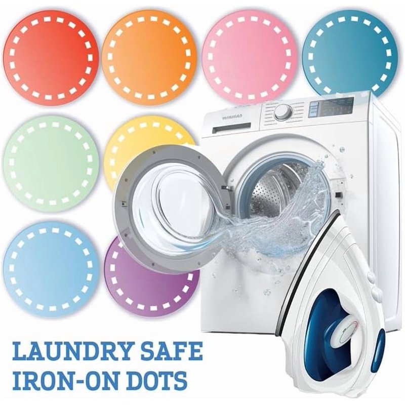 Color Coded Iron-On Dot Labels 200 Pack - Washable Fabric Clothing Stickers