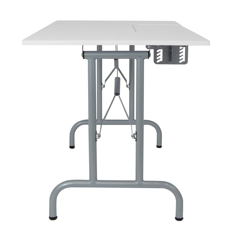 Foldaway Multipurpose Sewing Table with Adjustable Platform - Silver/White