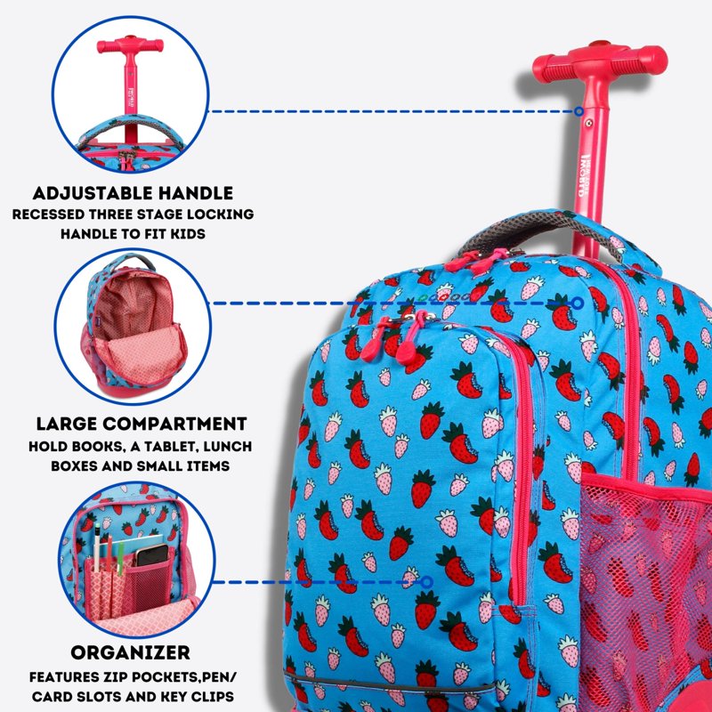 Kids Rolling Backpack 17 Inch School & Travel Bag with Wheels & Organizer