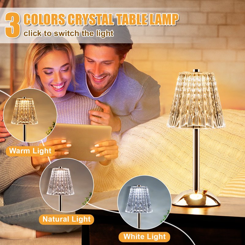 Rechargeable Crystal Table Lamp with Touch Control - Dimmable LED Night Light for Bedroom & Living Room