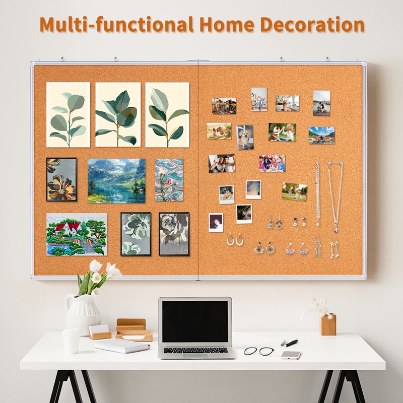 Large Cork Bulletin Board 48x36 Inches Wall Mount with Aluminum Frame
