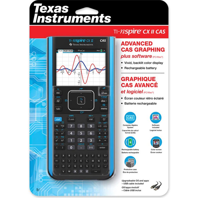 Color Graphing Calculator with CAS and Student Software - Blue, Black, White Options