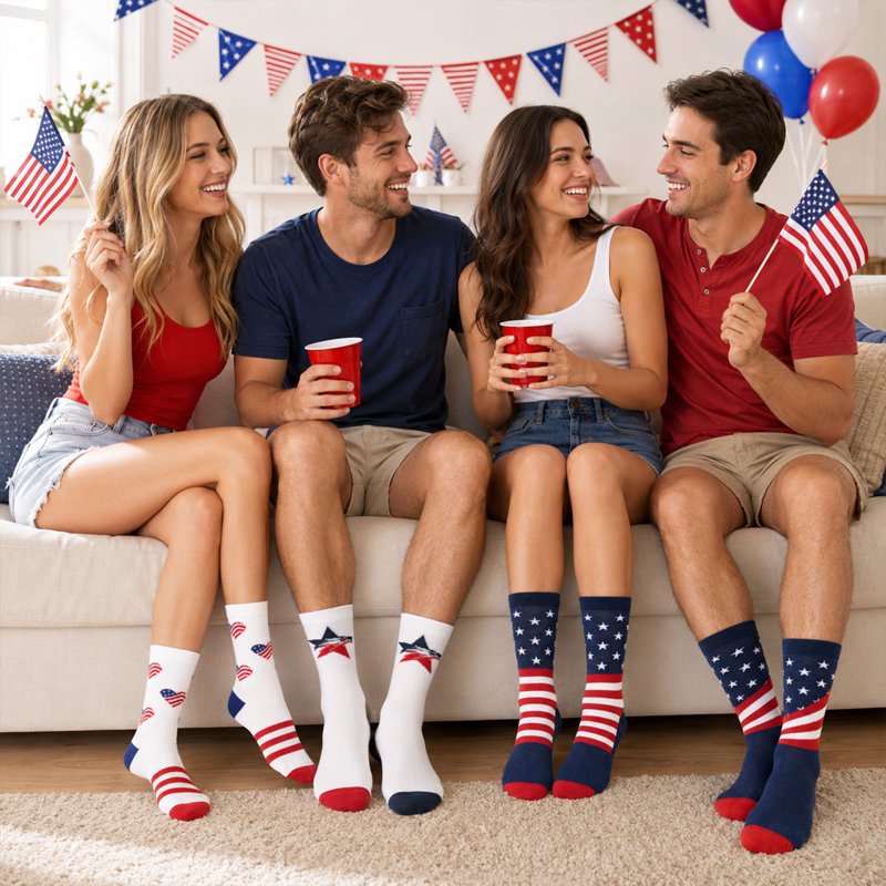Men's Crew Socks 5 Pack - Breathable Patriotic Star and Stripe Pattern