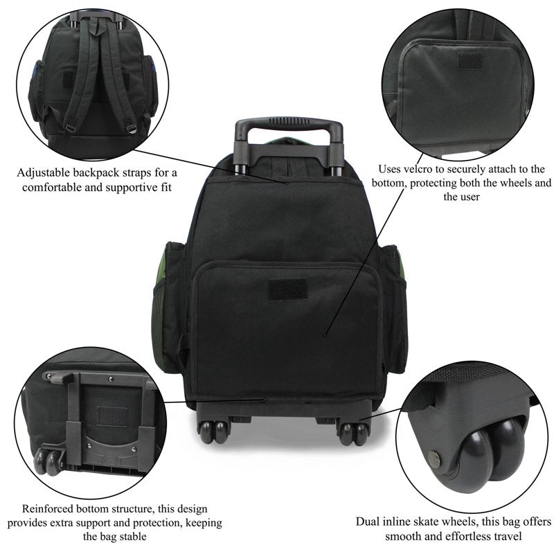 22-Inch Airline Approved Rolling Backpack with Convertible Design - Olive