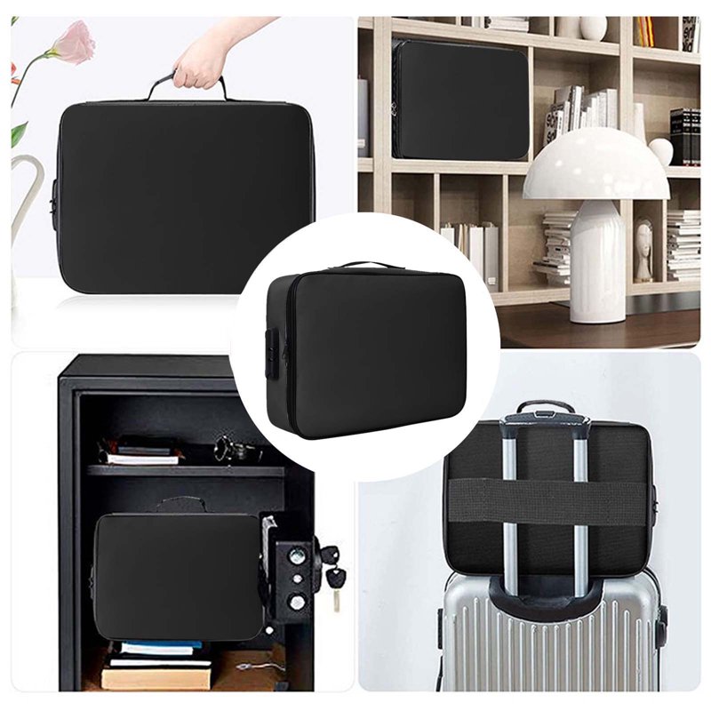 Fireproof Waterproof Document Storage Box with Lock, Collapsible Travel Organizer