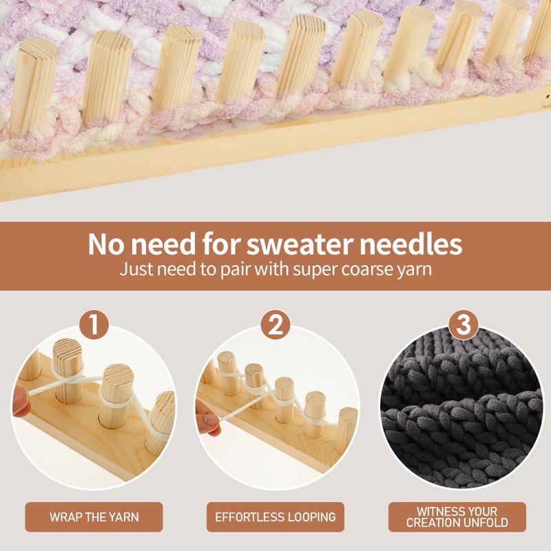 46-Inch Adjustable Chunky Knitting Loom for DIY Blankets & Crafts