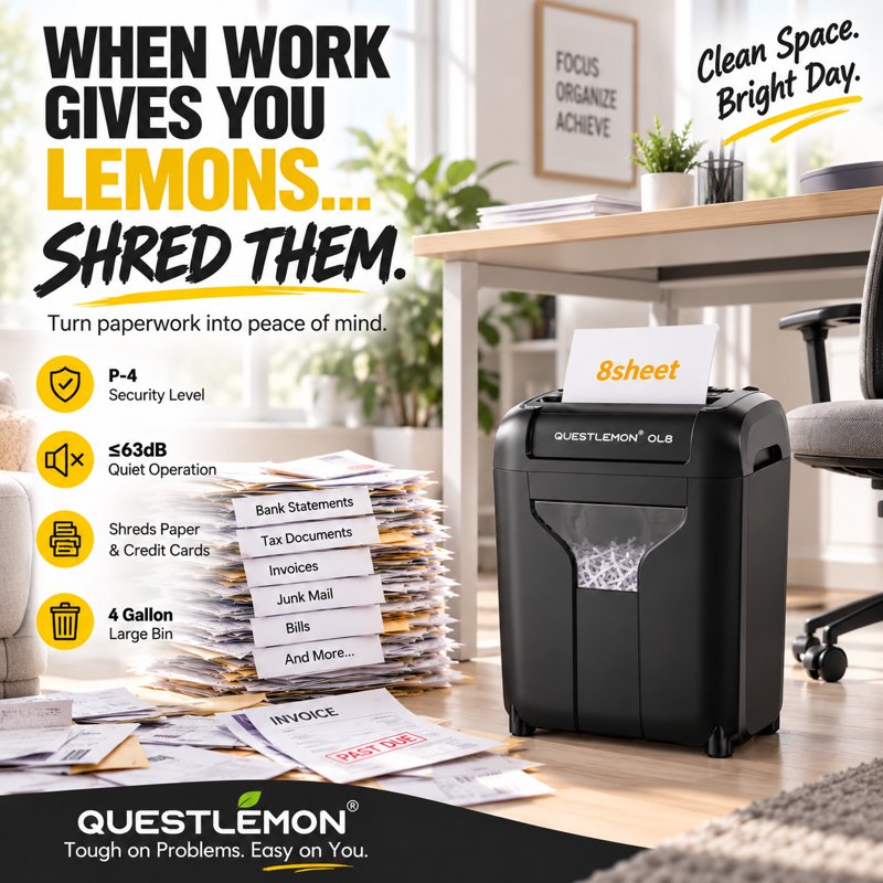 8-Sheet Cross Cut Paper & Credit Card Shredder with 4.8Gal Bin for Home Office