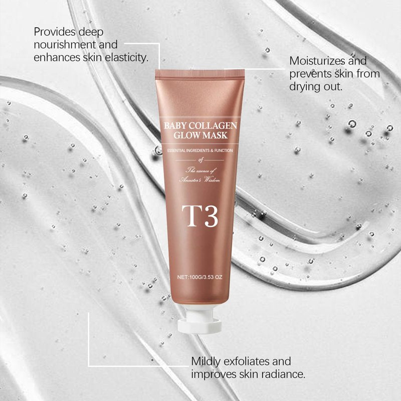 Hydrating Collagen Face Mask with Brush - Firming & Glow Skin Treatment 3.53oz
