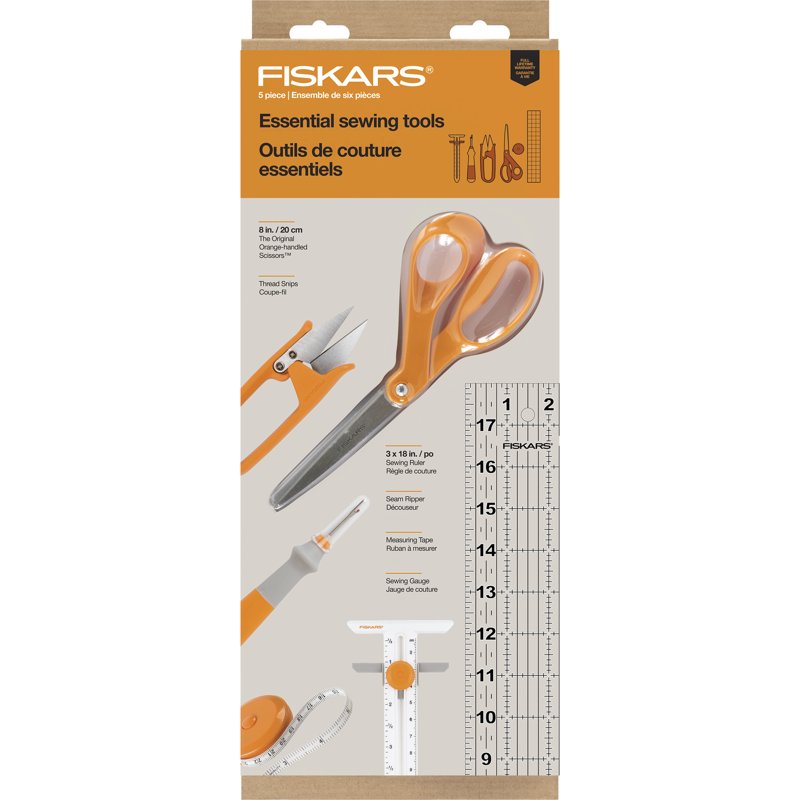 Fiskars Sewing Essentials Kit with Scissors, Thread Snips, Ruler & Tape Measure