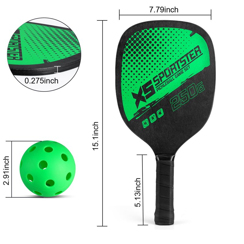 Wood Pickleball Paddles Set of 2 with 4 Balls and Carry Bag