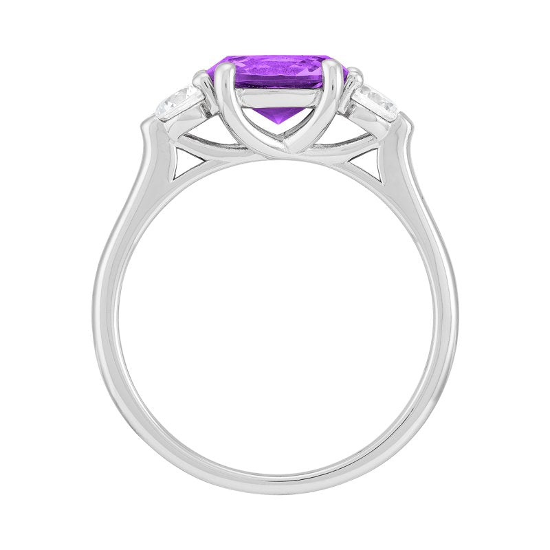 Sterling Silver Oval Simulated Amethyst Ring with Cubic Zirconia - Size 7