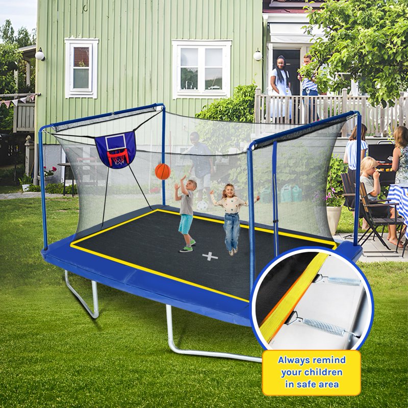Large Rectangle Trampoline for Adults & Kids 8x12ft 1000LBS Capacity Outdoor with Enclosure Net & Football Target