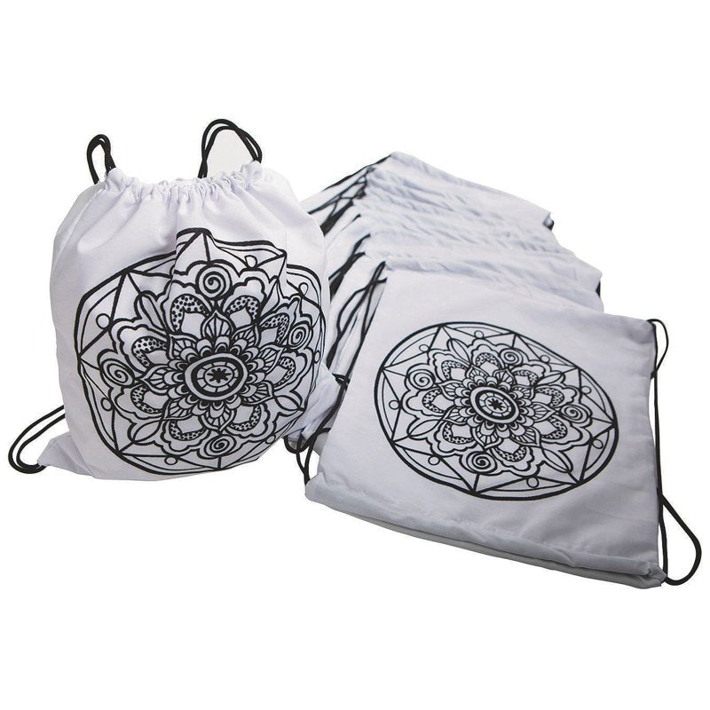 Cotton Mandala Backpack Set - Velvet Printed Art Drawstring Bags for Kids & Teens