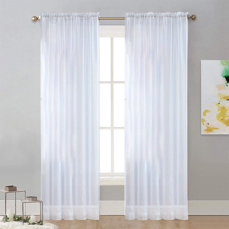 Semi Sheer Window Curtains for Bedroom & Living Room, Rod Pocket Light Filtering Drapes, White, Navy, Black