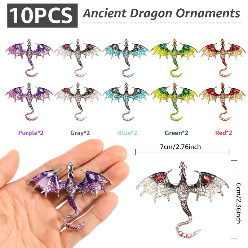 10Pcs Metal Dragon Charms Pendant Set with Enamel Wings for Jewelry Making & Crafting