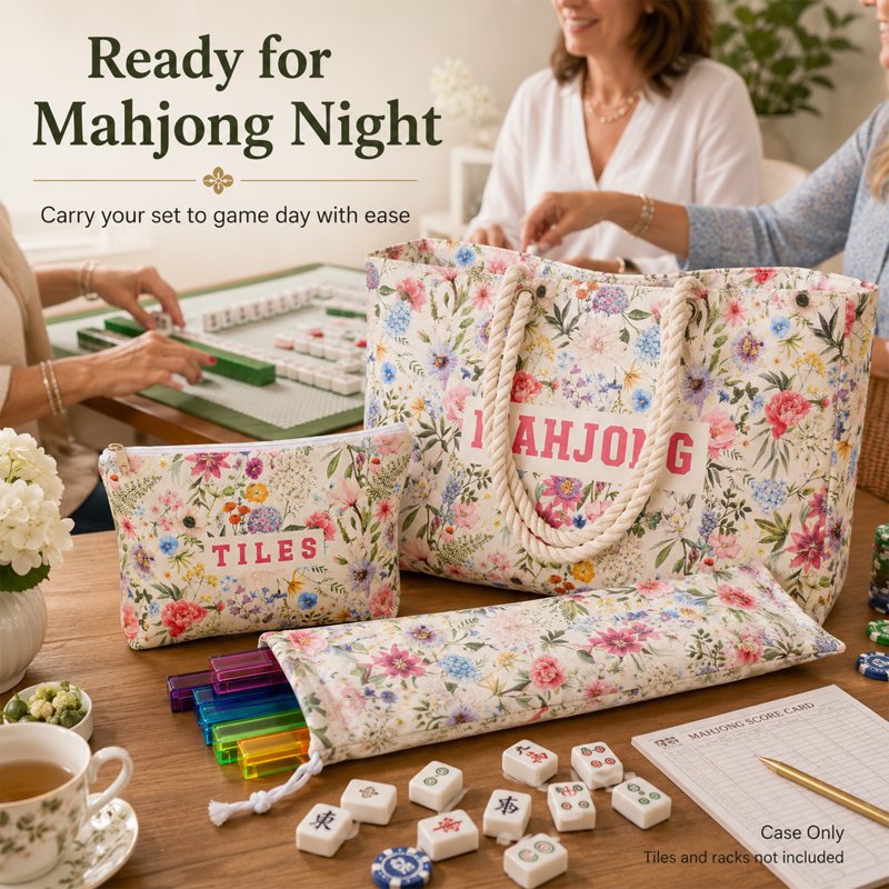 Mahjong Bag Set with Zipper Tile Bag and Rack Sleeve - Oxford Cloth Tote for American Mahjong Accessories
