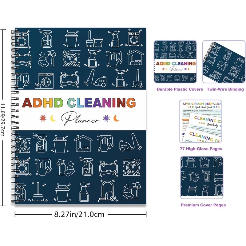 Reusable ADHD Cleaning Planner for Adults - Blue Organizer & Routine