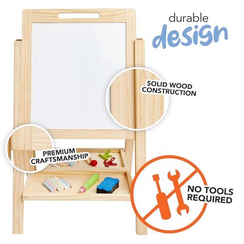 Kids Double Sided Art Easel with Whiteboard & Chalkboard, Toddler Craft Table for 2-4 Years