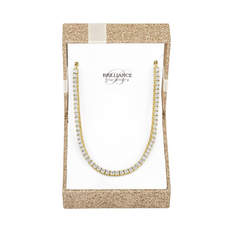 Ladies 14K Gold Plated Simulated Diamond Necklace 18 Inch Elegant Jewelry