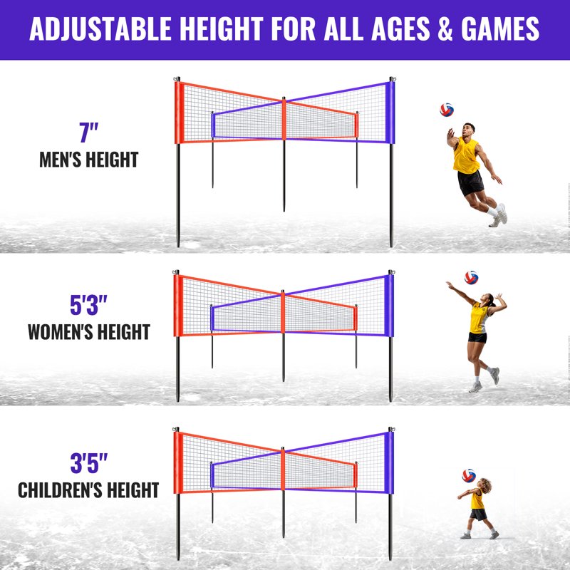 4-Way Volleyball Net Set - Adjustable Height for Backyard & Beach Games
