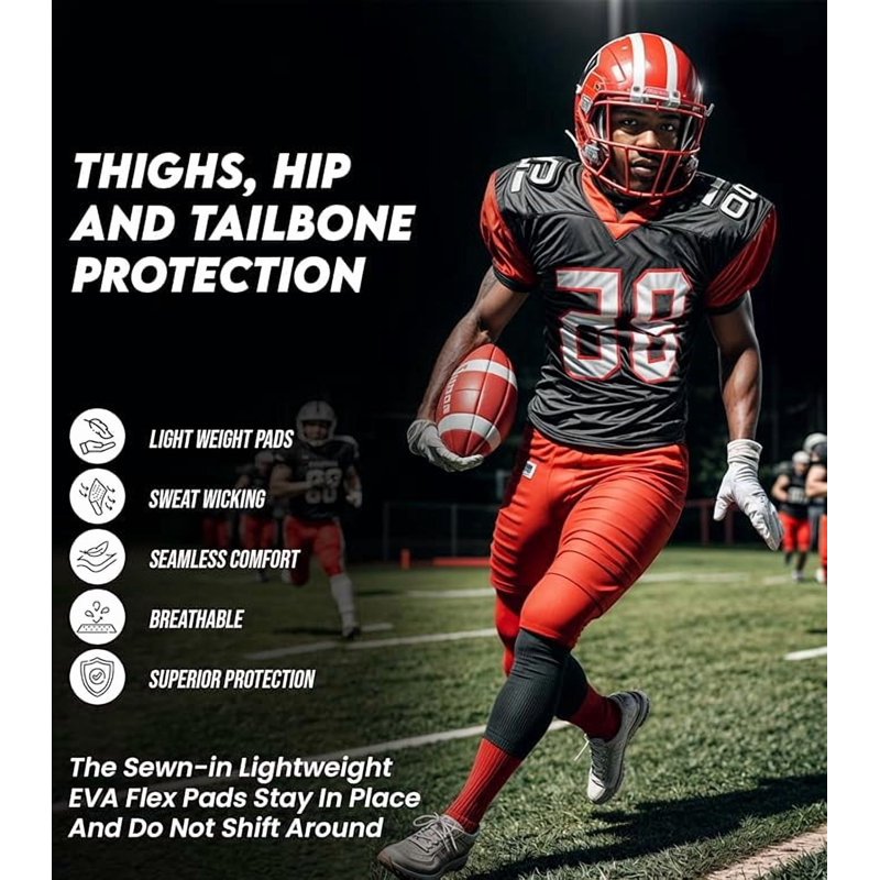 Men's Football Practice Pants with 7 Flex Pads Lightweight Protective Gear