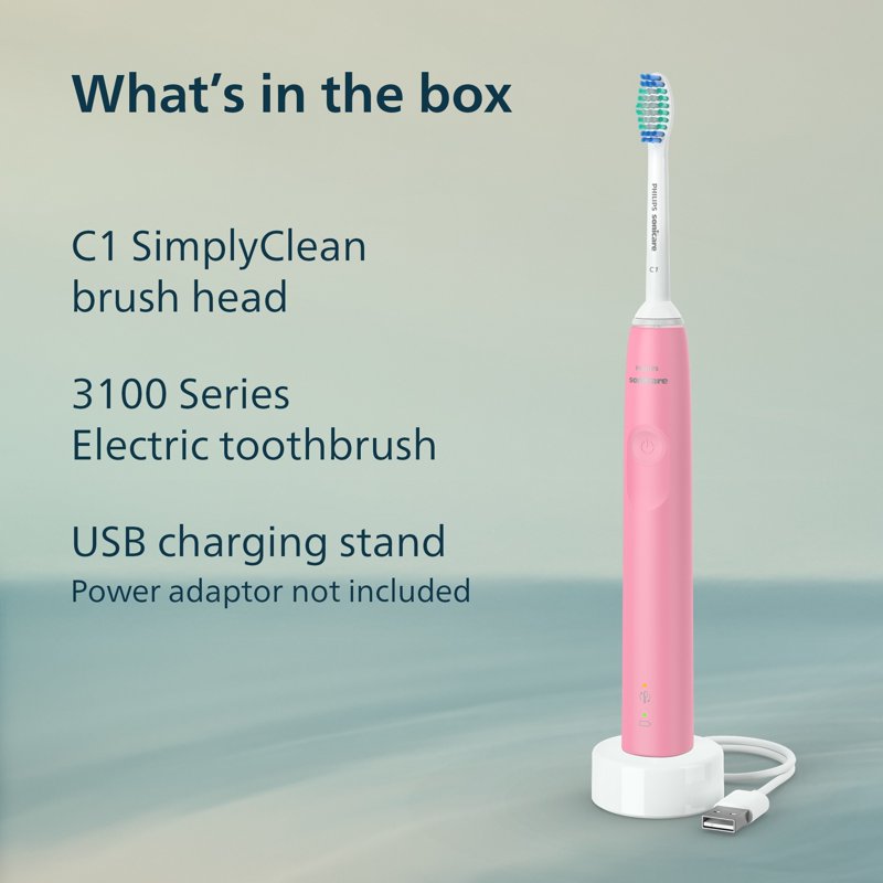 Electric Sonic Toothbrush with Pressure Sensor & Multiple Settings - Pink/White/Black