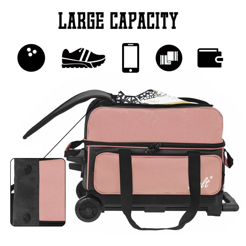 WOLT Lightpink Double Roller Bowling Bag for 2 Balls - 40" with Retractable Handle