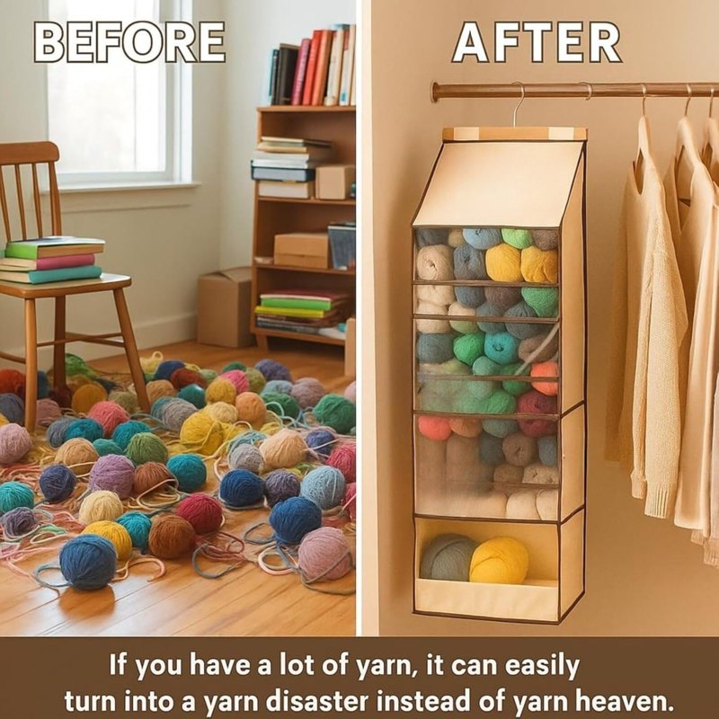 Large Yarn Organizer Bag with Clear Zippered Compartments & Tool Pockets