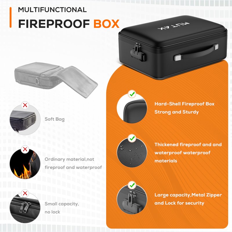 Fireproof Document Safe Box with Lock Waterproof Hard Shell for Important Documents and Laptops