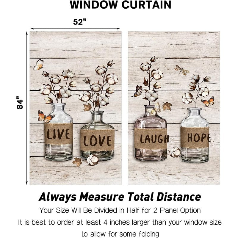Farmhouse Window Curtains 52x84 Inch Set of 2 Rustic Cotton Bedroom Drapes