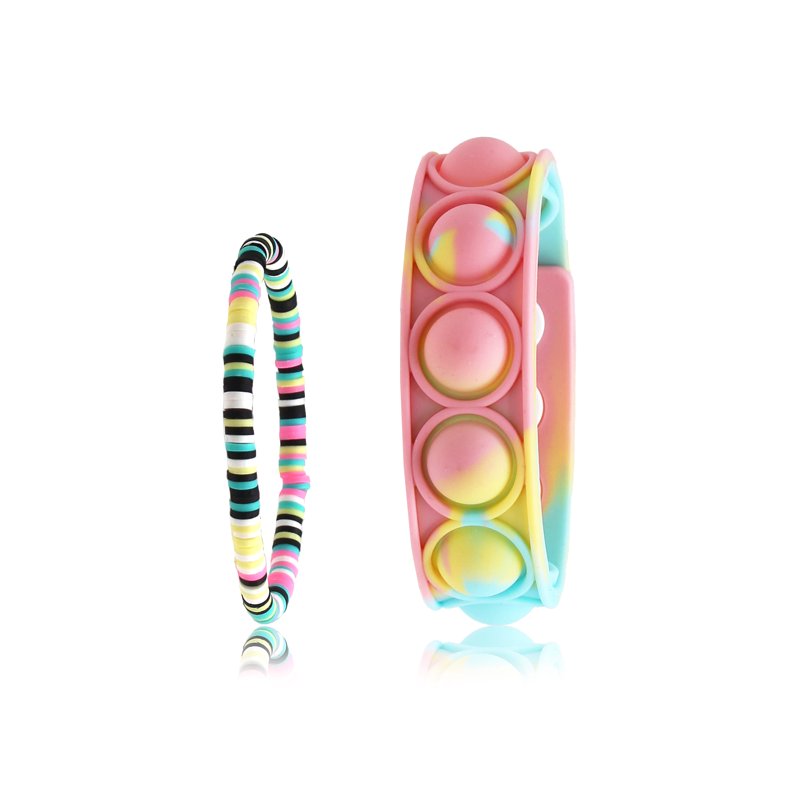 Kids Silicone Watch and Bracelet Set in Pastel Colors with Popper Toy