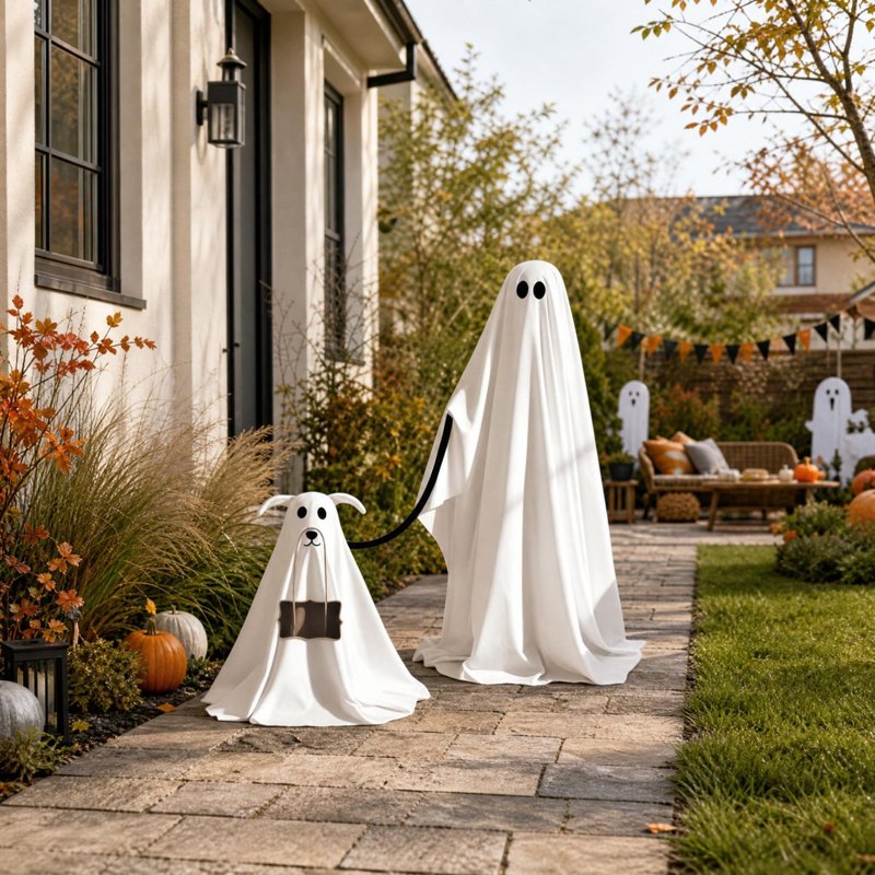 Halloween Ghost Decorations Set - Standing Fabric Ghosts for Indoor Outdoor Porch & Mantel